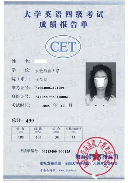 鄭州輕工業學院大學英語四六級成績單「編號:410083」